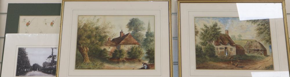 J T Farnsworth, pair of watercolours, Wollaton Lane and Leenside, signed and dated 1887 and two associated pictures